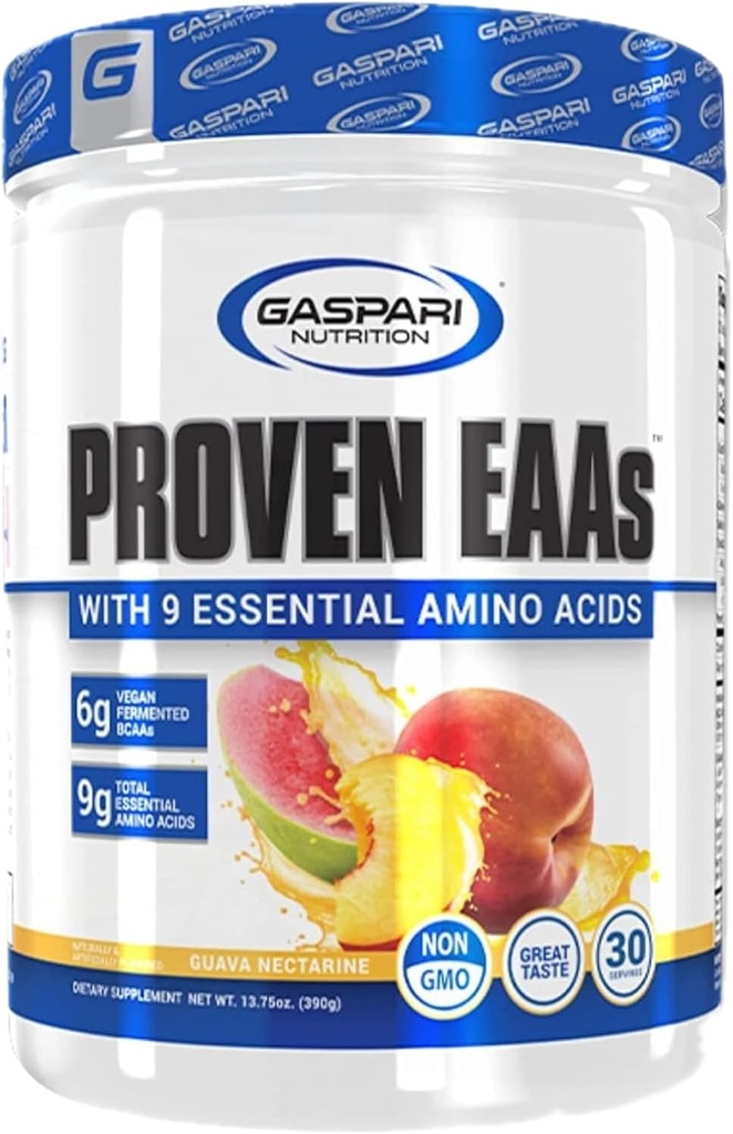 Gaspari Nutrition Proven EAAs, Vegan Fermented EAAs, Enhances Recovery & Replenishes Electrolytes, Non GMO (30 Servings, Guava Nectarine)