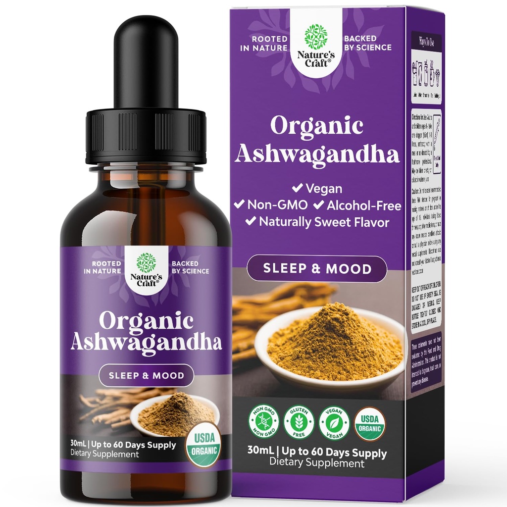 USDA Organic Ashwagandha Liquid Drops - Εκχύλισμα ρίζας Ashwagandha για το στρες και την διάθεση - Delicious Pure Adaptogen Drops for Adults - Αλκοόλ-free Herbal Tinctures for Rest - 30 ml Μπουκάλι