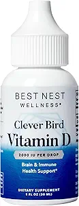 Best Nest Wellness Βιταμίνη D Σταγόνες- Υγρή βιταμίνη D3 Συμπλήρωμα, Βιταμίνη D3 Υγρές σταγόνες για ενήλικες & παιδιά, Μη-GMO VIT D σταγόνες, Βιταμίνη D Υγρές σταγόνες, 2000 IU ανά υπηρεσία (One Drop) 1oz