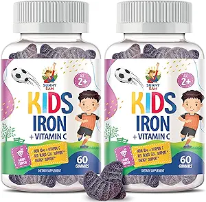 SUNNY SAM Iron Gummies for Kids & Teens - 10mg Vitamins with Vitamin C - Low-Sugar Chewable Iron Gummy Supplement for Immune Support, Supports Red Blood Cell Production for Children & Teen Girls