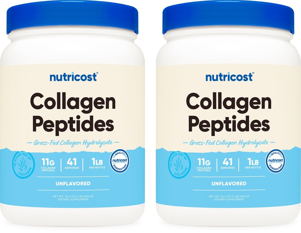 Nutricost Pure Collagen Hydrolysate (Bovine) σκόνη (2 πακέτο) - Grass Fed Bovine Collagen, 1LB ανά φιάλη