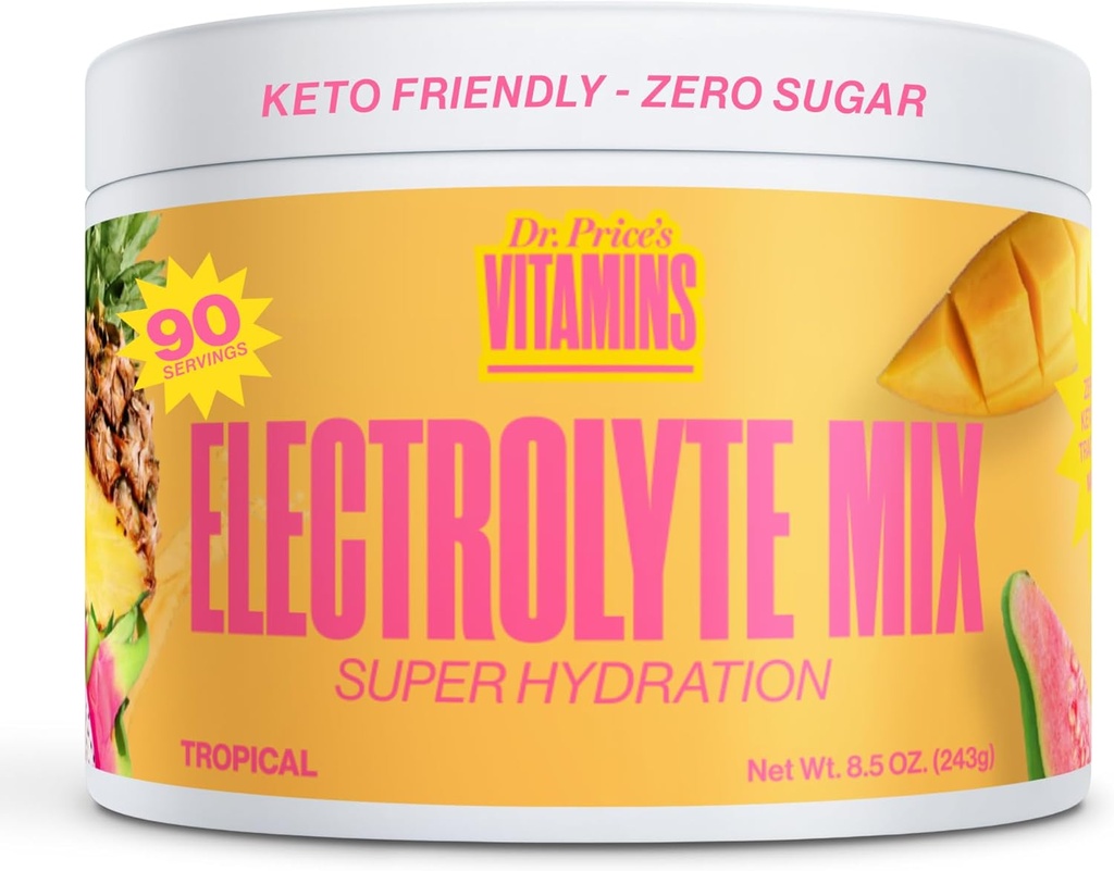 Dr. Price’s Electrolyte Mix | Sugar-Free Hydration Powder with 72+ Trace Minerals | No Sugar, Fast-Dissolving Electrolytes Powder Packets | Tropical, 90 Servings