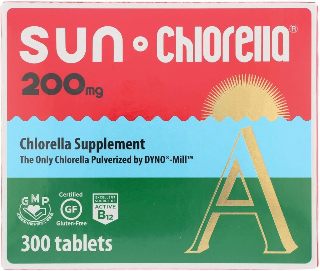 SUN CHLORELLA - συμπλήρωμα χλωρέλλας, εμπλουτισμένα με βιταμίνη και Vegan- φιλικά δισκία (200 Mg - 300 ct)
