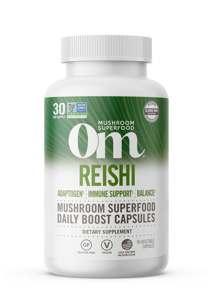 OM MUSHROOM SUPERFOOD Reishi Mushroom Κάψουλες Superfood Supplement, 90 Count, 30 Days, Organic Adaptogen for Stress Relief and Immune Health