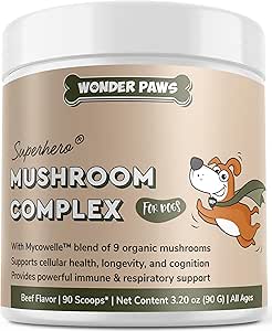 Wonder Paws Immune Support Mushroom Powder for Dogs – Βιολογικό Mushroom Complex for Immunity, Cognition, Cellular Health, Longevity - With Turkey Tail Mushroom for Dogs, Reishi & Lions Mane – 90 Scoops