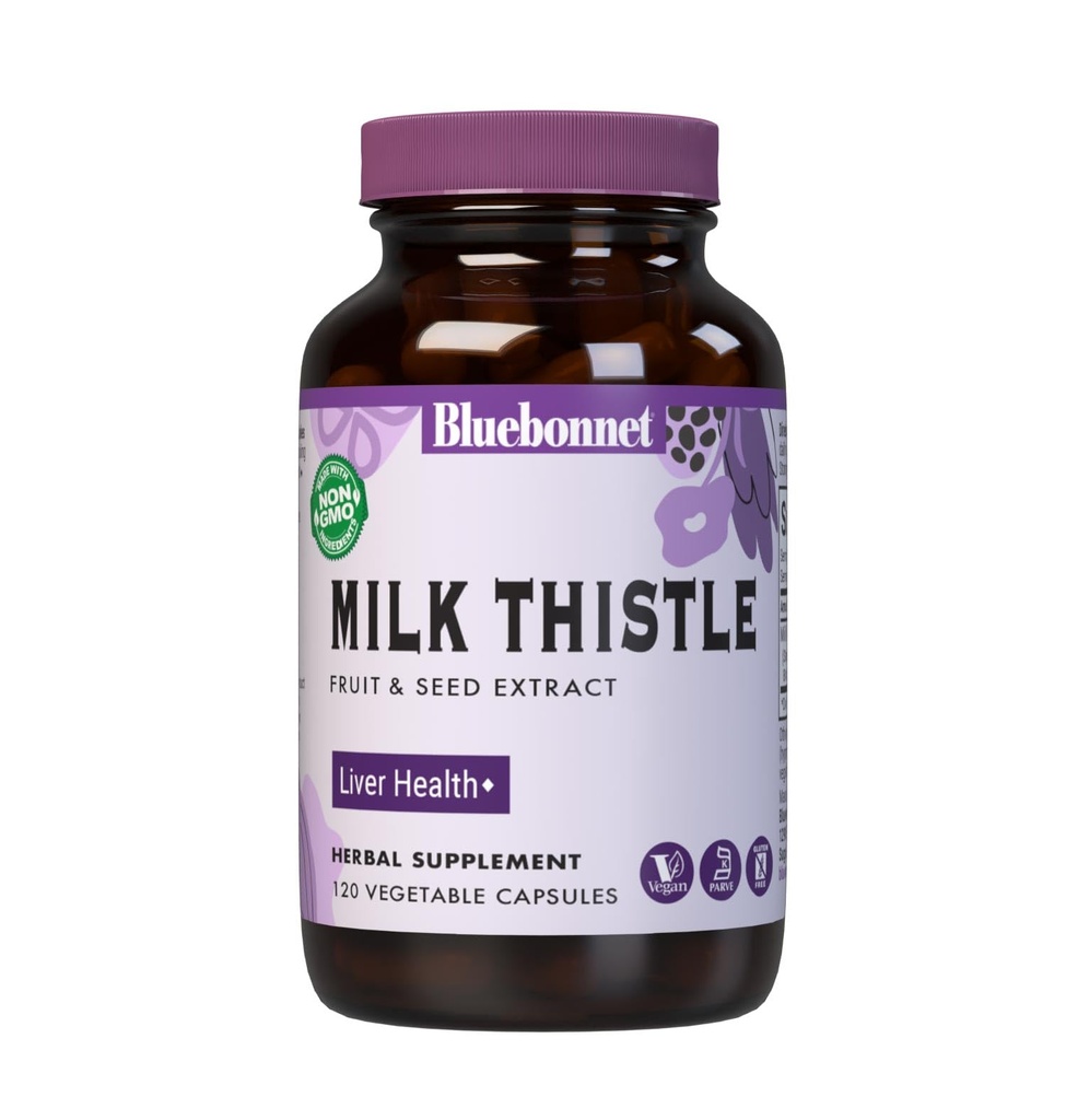 Bluebonnet Nutrition Milk Thistle Fruit & Seed Extract, Liver Health*, Non-GMO, Vegan, Kosher Certified, Gluten-Free, Soy-Free, 120 Vegetable Capsules, 120 Servings