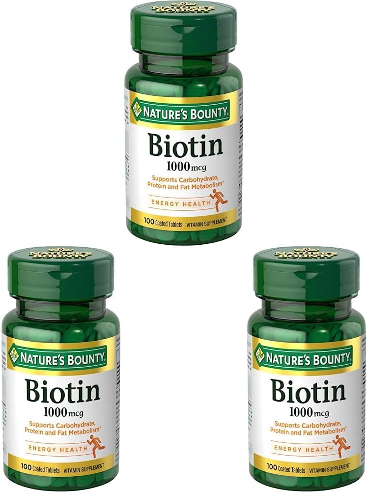 Boundty Biotin της φύσης, συμπλήρωμα βιταμινών, υποστηρίζει Μεταβολισμός για την κυτταρική ενέργεια και υγιή μαλλιά, δέρμα, και νύχια, 1000 mcg, 100 δισκία (πακέτο των 3)