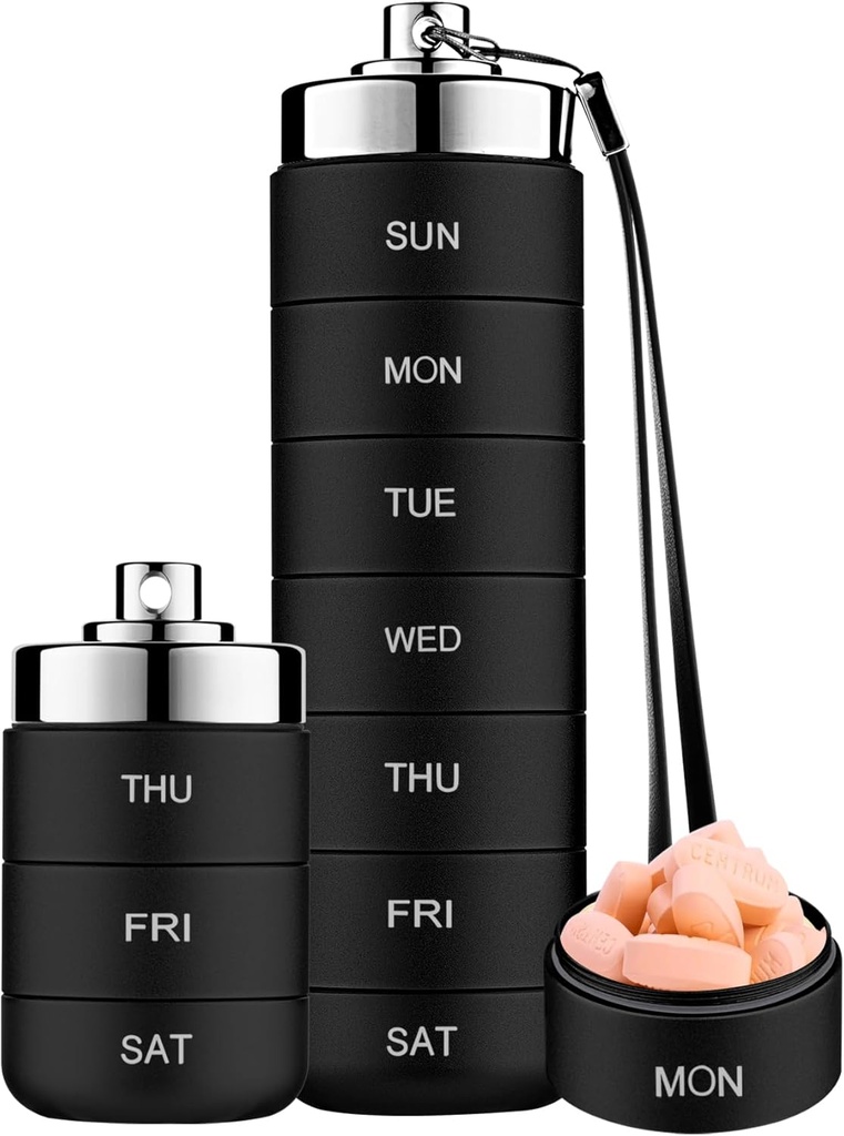 Mossime Metal Pill Organizer Weekly, Stackable Waterproof Travel Pill Box, Large Aluminum Alloy Pill Case Container, BPA Free 7 Day Daily Medicine Organizer for Vitamin, Fish Oil, Supplement