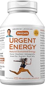 ANDREW LESSMAN Urgent Energy 30 Capsules - Provides a Safe, Healthy Means of Enhancing Energy Levels and Feelings of Well-Being, Green Tea, Guarana, Ginseng, Royal Jelly, Ashwagandha, B-Complex