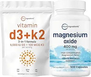 Micro Συστατικά Βιταμίνη D3 5.000iu + K2 100mcg Softgels & οξείδιο του μαγνησίου 400mg Bundle Pack 