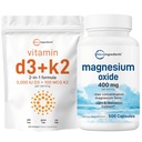 Micro Ingredients Vitamin D3 5,000iu + K2 100mcg Softgels & Magnesium Oxide 400mg Bundle Pack | Essential Sunshine Vitamins | Elemental Form for Max Concentration