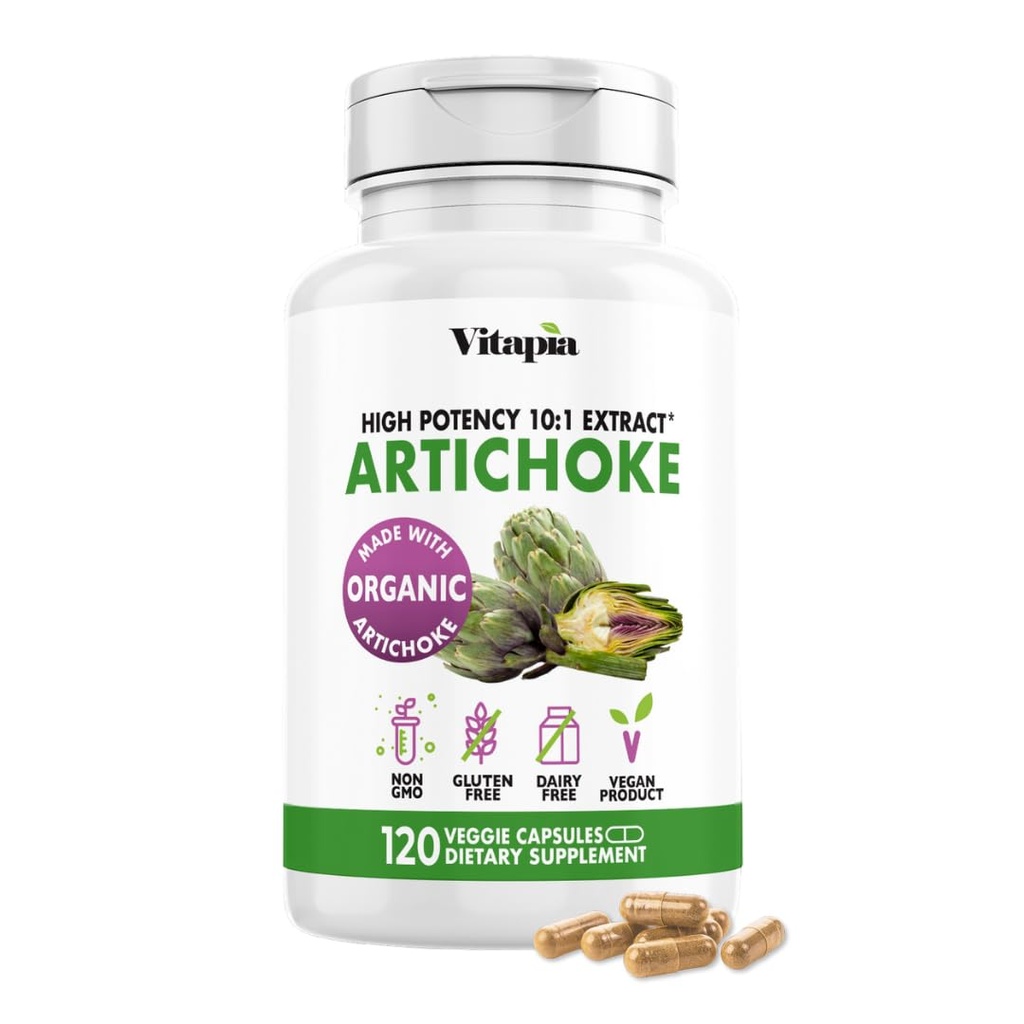 Vitapia Organic Artichoke Extract Supplement - Liver Cleanse Detox & Repair, Liver Health, Digestion, Antioxidant Support - 120 Vegan Caps, Non GMO, Gluten Free