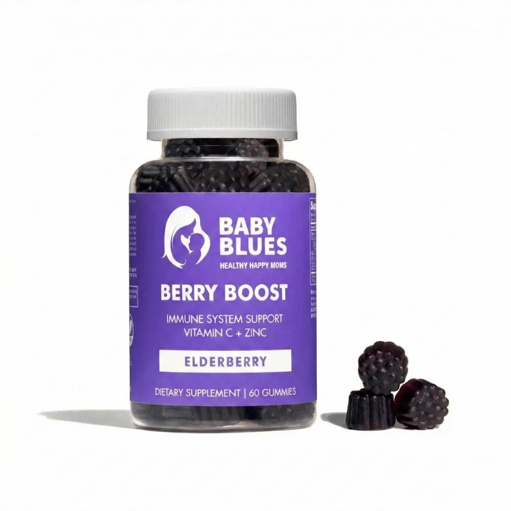 Baby Blues Berry Boost για μαμάδες, Ανοσία Elderberry Gummies Ανοσολογική υποστήριξη συμπλήρωμα με βιταμίνη C και ψευδάργυρο για ενήλικες, μη-GMO ανοσοποιητικό σύστημα Βιταμίνες Booster Vegan Gluten Free Gummies, 60pcs