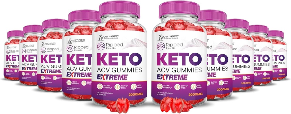 (10 Pack) Rippped Results Keto ACV Gummies Extreme 2000MG Rippped Results Keto Gummies Apple Cider Vinegar Formed with Pomegranate Beet Buice Powder B12 Vegan Non GMO 600 Gummys
