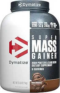 Dymatize Super Mass Gainer Protein Powder, Rich Chocolate, 52g Protein, 1g Creatine, 1280 Calories, 10.7g BCAAs, 245g Carbs, Contains Whey Protein Powder, Isolate, and Casein (8 Servings)