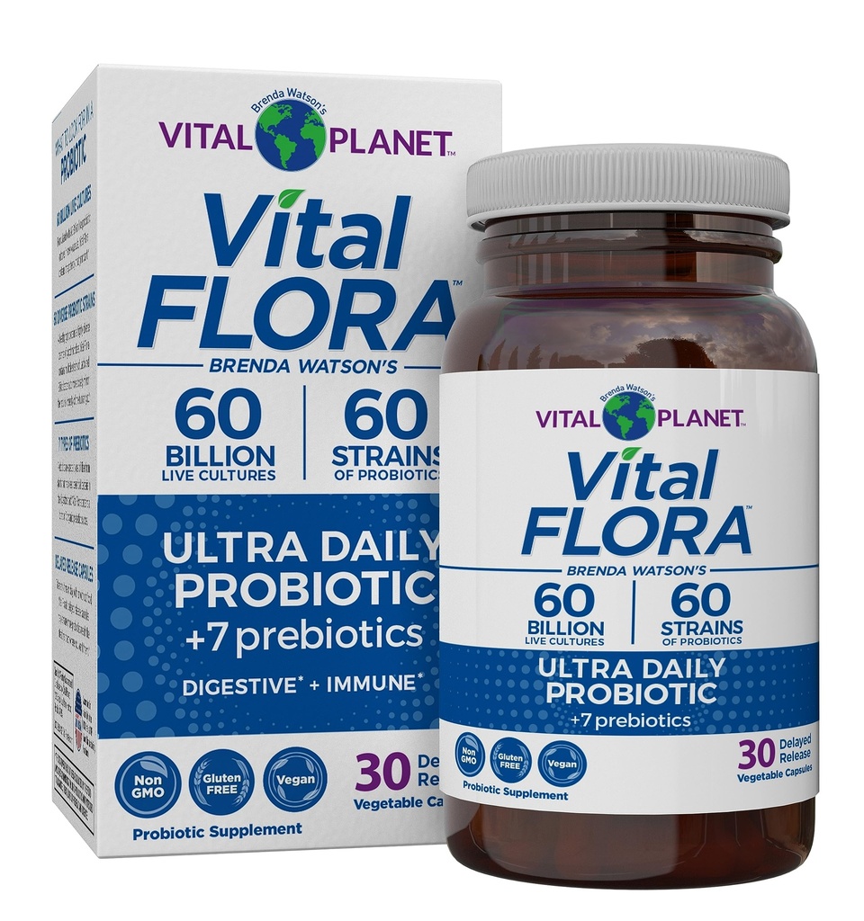 Vital Planet - Vital Flora Ultra Daily Probiotic 60 Billion CFU, Diverse Strains, Organic Prebiotics, Immune Support, Bloating Relief, Digestive Health Probiotics για γυναίκες και άνδρες 30 Κάψουλες