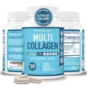 Premium Multi Collagen Peptides (Τύποι I, II, II, V, X) - χάπια κολλαγόνου για φροντίδα του δέρματος, ανάπτυξη μαλλιών, νύχια & αρθρώσεις - Βιταμίνη C, υαλουρονικό οξύ, βιοτίνη, χωρίς γλουτένη - 120 κάψουλες κολλαγόνου