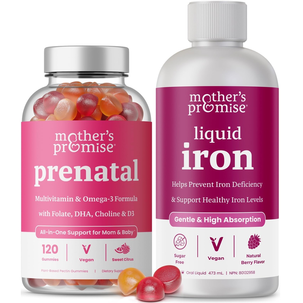 Η υπόσχεση της μητέρας Προγεννητικά Gummies & Liquid Iron Bundle