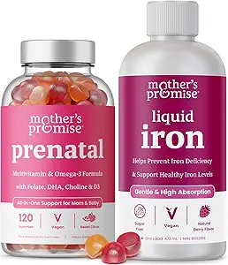 Η υπόσχεση της μητέρας Προγεννητικά Gummies & Liquid Iron Bundle