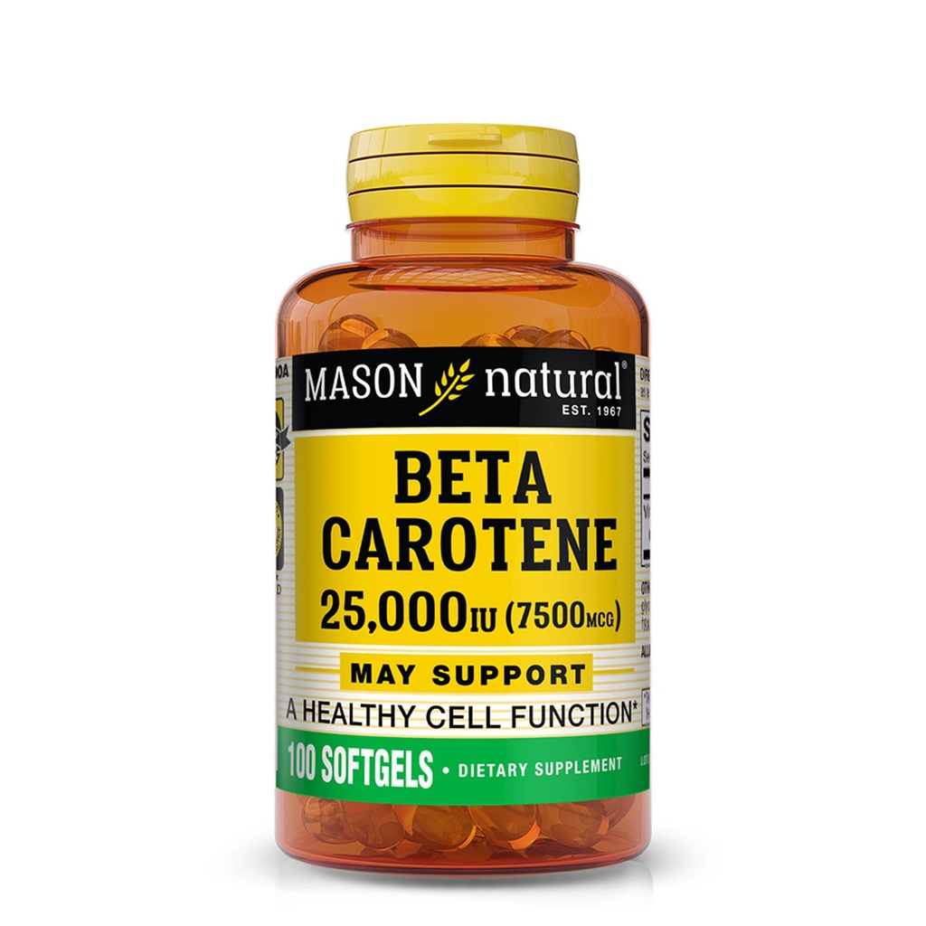 MASON NATURAL Vitamin A Beta Carotene 25,000 IU - Supports Healthy Vision, Cell Function & Immune Function, 100 Softgels