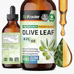 BIO KRAUTER Olive Leaf Extract Liquid - Olive Leaf Tincture for Immune Support - Alcohol and Sugar Free - Vegan Drops 4 Fl.Oz.