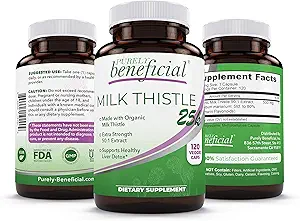 PURELY beneficial Organic Milk Thistle Capsules, 50:1 Milk Thistle Extract, Silybum Marianum 25000 mg Strength, Liver Cleanse & Antioxidant Support, 120 Veg Capsules, Vegan & Non-GMO