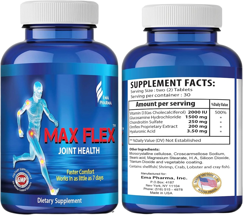 MAX FLEX UC II, συμπλήρωμα κολλαγόνου για κοινή υγεία – Σύνθετη συμπλήρωμα κοινής υποστήριξης με γλυκοζαμίνη, χονδροϊτίνη, κοινή φλεγμονώδη ανακούφιση ως Turmeric – Χωρίς γλουτένη – 60 δισκία, 2 δισκία/ημέρα