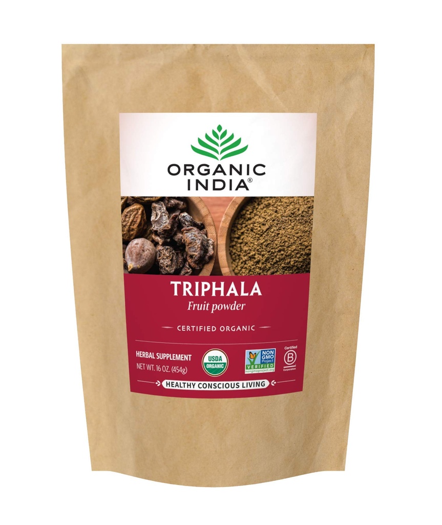 Organic India Triphala - Βότανο συμπλήρωμα με Amla, Bibhitaki, Χαριτάκη, Digestion & Colon Υποστήριξη, ανοσοποιητικό σύστημα Υποστήριξη, Adaptogen, Vegan, USDA Certified Organic - 1 LB Bag