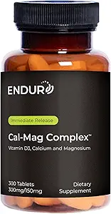 Endur Cal-Mag Complex, Οστών & Καρδιάς Υποστήριξη για Ενεργούς τρόπους ζωής, Ασβέστιο και Μαγνήσιο με βιταμίνη D3, Χωρίς Γλουτένη, 300 δισκία