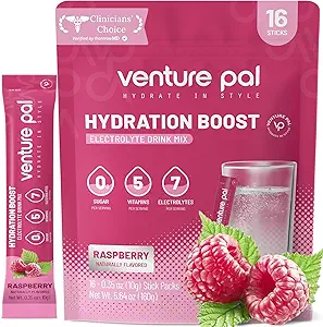 Venture Pal Sugar Free Electrolyte Powder Packets - Liquid Daily IV Drink Mix for Rapid Hydration & Party Recovery | 5 Vitamins & 7 Electrolytes| Keto Friendly | Non-GMO | Certified Vegan | 16 Sticks