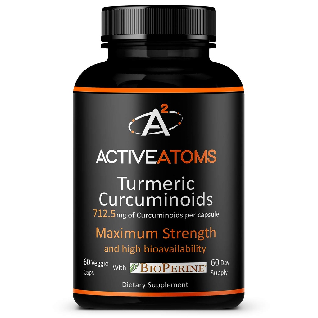 Active Atoms Turmeric Extract, Extra Strength with BioPerine® Black Pepper 750 mg Turmeric Extract per One 00" Καψάκιο, Standardized 95% Curcuminoids, Non-GMO, 60 Veggie Caps 60 Day Supply