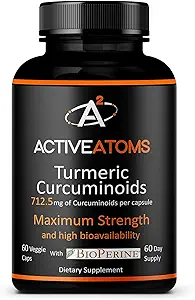 Active Atoms Turmeric Extract, Extra Strength with BioPerine® Black Pepper 750 mg Turmeric Extract per One 00" Καψάκιο, Standardized 95% Curcuminoids, Non-GMO, 60 Veggie Caps 60 Day Supply