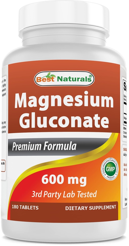 Best Naturals Γλουκονικό μαγνήσιο (35 mg Στοιχειώδες μαγνήσιο από 600 mg Γλουκονικού μαγνησίου) 180 δισκία