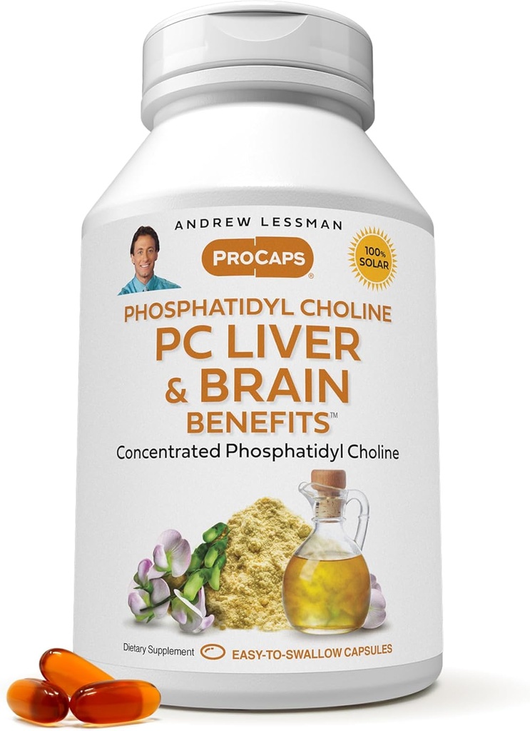 ANDREW LESSMAN PC ήπαρ και εγκέφαλος Οφέλη 60 Softgels - Phosphatidyl Choline, πιο σημαντικό οικοδομικό μπλοκ για υγιή συκώτι και εγκεφαλική δομή, λειτουργία. Χωρίς Πρόσθετα. Εύκολο να καταπιείτε Softgels