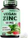 Yuve Naturals Vegan Zinc 50 mg - Γλουκονικός ψευδάργυρος για την υποστήριξη του ανοσοποιητικού και του δέρματος - Χωρίς γλουτένη, χωρίς ΓΤΟ, με βάση το φυτό - 100 Εύκολα Καταπιείτε δισκία