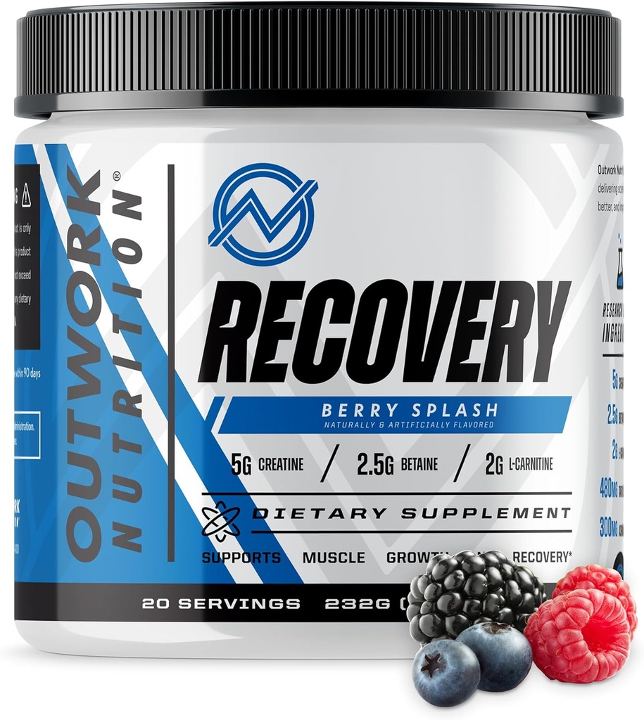 Outwork Nutrition Post Workout Recovery Powder - Createine Monohydrate, KSM-66 Ashwagandha & Tart Cherry - Speeds Recovery, Eases Soreness - Creatine Powder for Men & Women, Berry Splash, 240 Gr