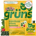 Gruns Παιδικές Βιταμίνες, Super Greens Gummies, Sugar-free Superfood Gummy Bears Με Spirulina, Chlorella, Prebiotics Fiber για Digestive Υγεία, συμπλήρωμα προσαρμογών, 20 Βιταμίνες & Ορυκτά, 28 ημέρες Συσκευασία