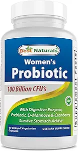 Best Naturals Probiotics for Women 100 Billion CFU - 10 Strains + Prebiotics Fiber + Digestive Enzyme Blend + Women's Health Herbal Blend - Immune, Digestive & Gut Health - 60 Deleyaed Capsles