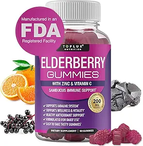 Elderberry Gummies with Zinc & Vitamin C – Sambucus Elderberry Gummy for Immune System Support, Natural Elderberry Extract Supplement for Adults Kids, Alternative to Capsules, Gluten Free, 60 Gummies