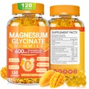 Γλυκινικό μαγνήσιο Glycinate Gummies 600mg, Μασώμενη ζάχαρη χωρίς Κάλιο Μαγνήσιο Gummies με Μαγνήσιο Γλυκινικό, Βιταμίνη D, B6 και CoQ10 για ύπνο, χαλάρωση, εγκέφαλος & μύες, 120 Count