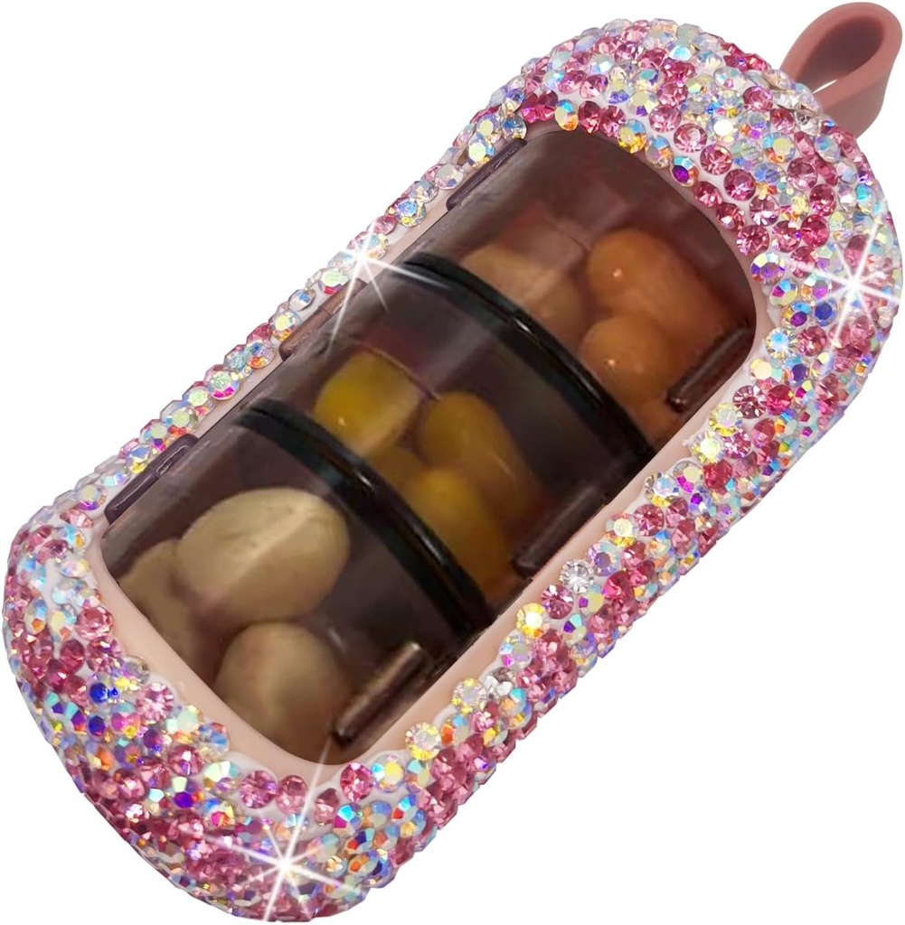 Bling Pill Organizer - Χαριτωμένο και Compact Pill Box για Purse - Stylish Pill Υπόθεση με Sparkling Design - Travel-Friendly Medicine Holder - Slide in/Out Design Pill Organizer (Pink)