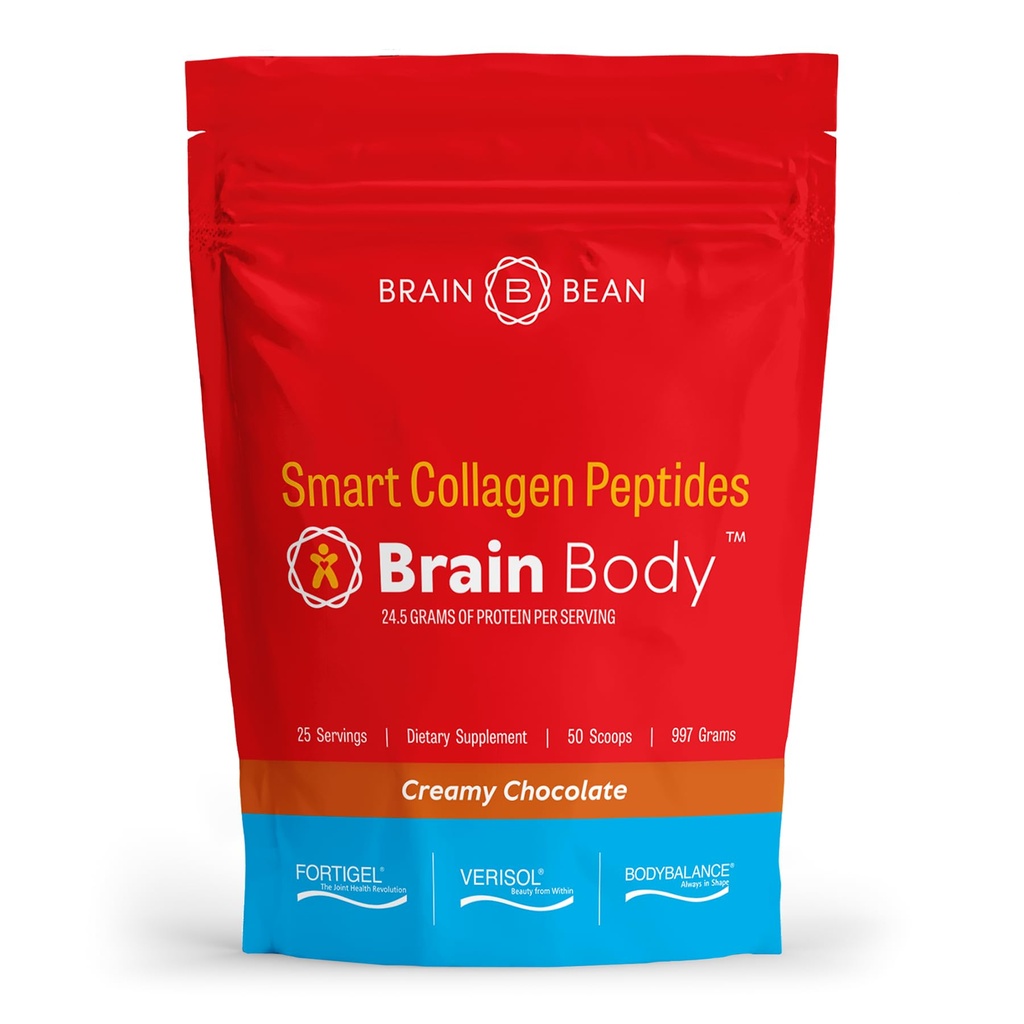 Brain Body Collage Peptides σκόνη - Vital Protein & Collagen συμπλήρωμα για γυναίκες & άνδρες - Hydrolyzed τύπου I & III για δέρμα μαλλιών, νύχια & κοινή υγεία - 25 σερβιρίσματα - Κρέμα Φυσική σοκολάτα - 997g