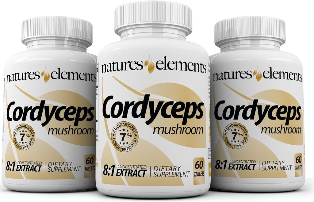 Cordyceps Mushroom – 8:1 Extract – 1000mg ανά Σερβίρισμα – 3 Συσκευασία – Υποστηρίζει την Ανοσοποιητική, Αναπνευστική & Νεφρική Υγεία – 180 δισκία – Μη ΓΤΟ, Χωρίς Γλουτένη