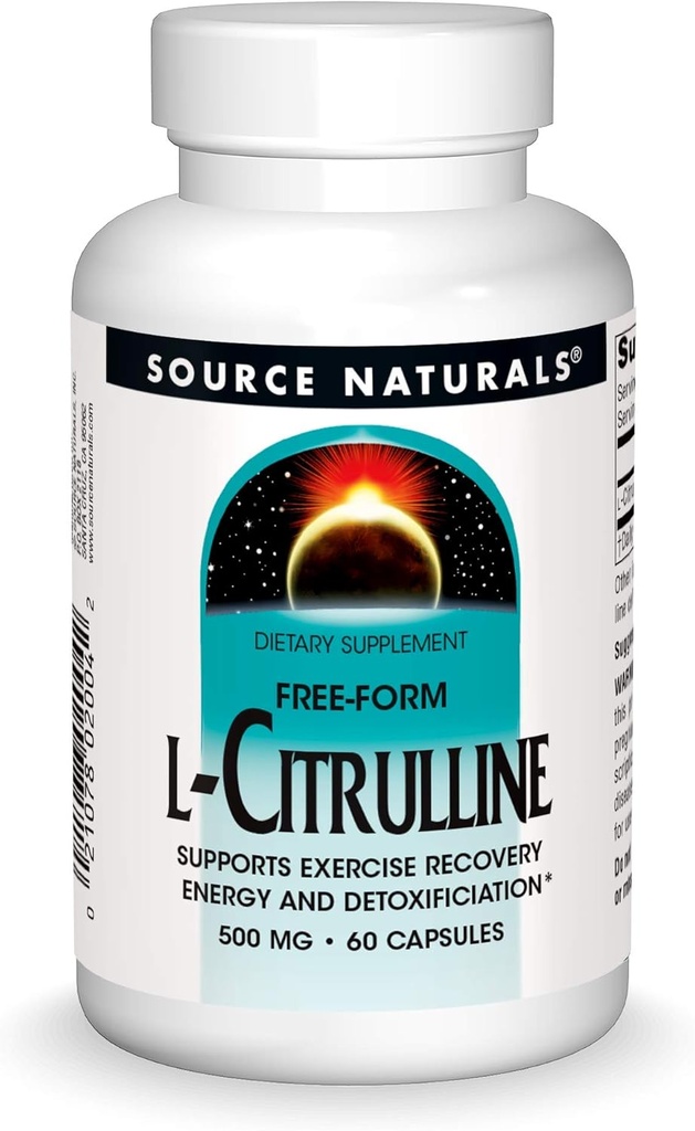 Source Naturals L-Citrulline - Υποστηρίζει την αποκατάσταση, την ενέργεια και την αποτοξίνωση *, 500 mg - 60 κάψουλες
