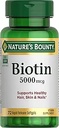 Nature's Bounty Biotin, Supports Metabolism for Cellular Energy and Healthy Hair, Skin, and Nails, 5000 mcg, 72 Softgels