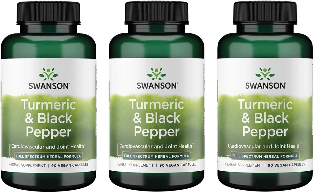 Swanson Premium- Κουρκουμάς & Μαύρο πιπέρι - Αντιοξειδωτικό, Digetion & Κοινή Υποστήριξη - 90 Veg Caps (3 Pack)