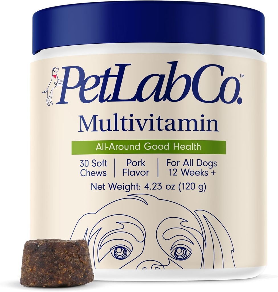 PetLab Co. 22 σε 1 Dog Multivitamin - Ανοσολογική Ανταπόκριση Σκύλου Υποστήριξης, Δέρμα, Κάλυμμα, αρθρώσεις & Γενική Υγεία - Βιταμίνες A, E, D, B12, Ορυκτά, Αντιοξειδωτικά - Μασώμενο Χοιρινό Γεύση - Συσκευασία Μπορεί να Βάρυ