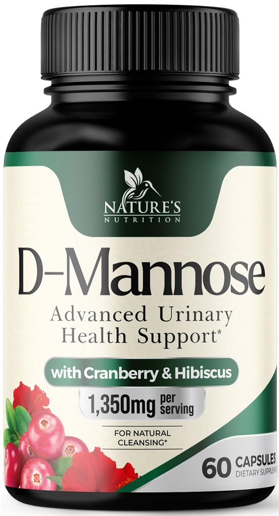 D-Mannose 1000mg Per Serving - Cranberry & Hibiscus - Effective Fast-Acting, Flush The Impurities for Bladder, Urinary Tract Health Support Supplement, for Women and Men, USA Bottled - 60 Capsules
