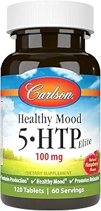 Carlson - Healthy Mood 5-HTP Elite, 100 mg, Serotonin Production, Healthy Mood & Promotes Relaxation, Natural Raspberry Flavor, 120 Tablets
