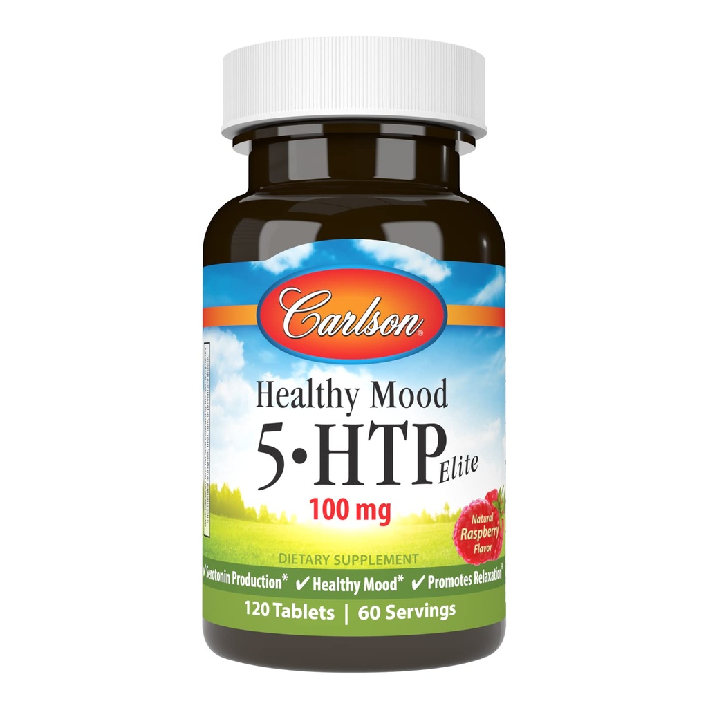 Carlson Healthy Mood 5-HTP Elite, 100 mg, Healthy Mood, 120 Tablets | Raspberry; Promotes Relaxation; Serotonin Production